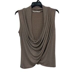 Gibson Taupe Sleeveless Cowl Neck Draped Front Blouse Size Large